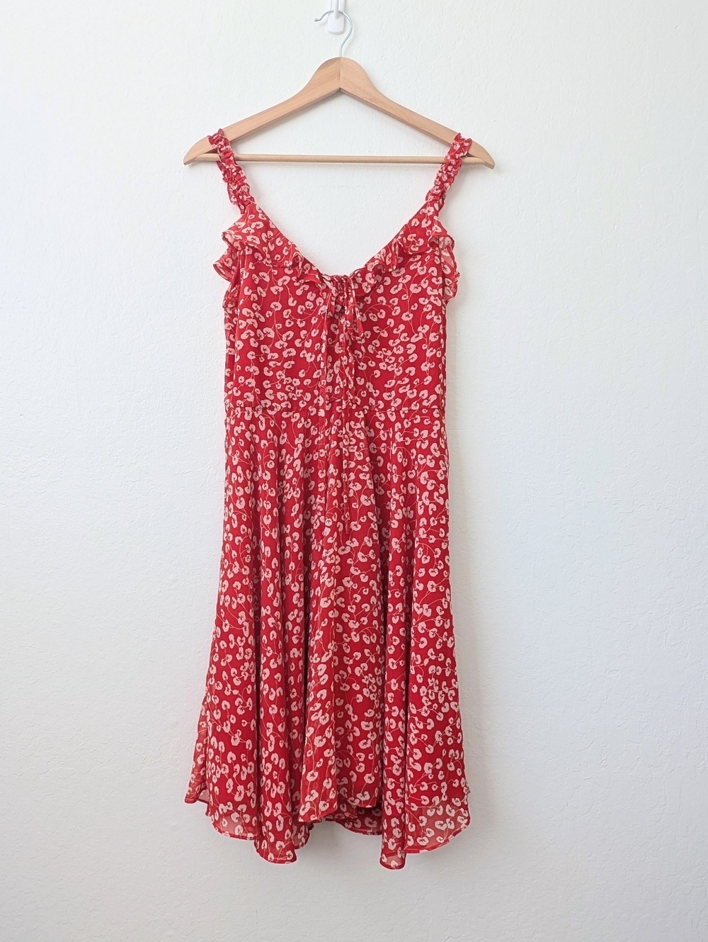 Aqua Red Floral Mini Dress with Cream Print